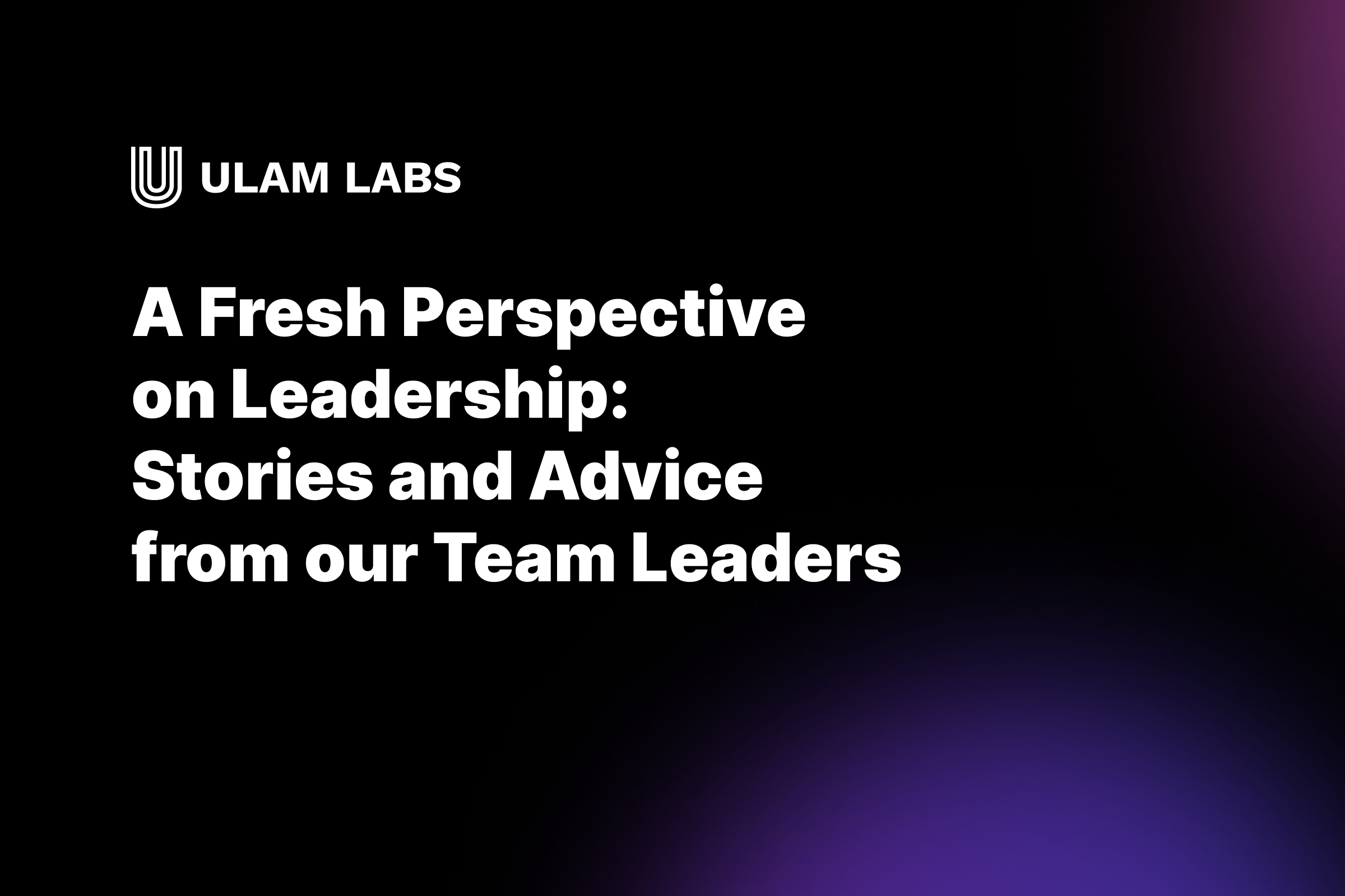 A Fresh Perspective on Leadership. Stories and Advice from our Team Leaders