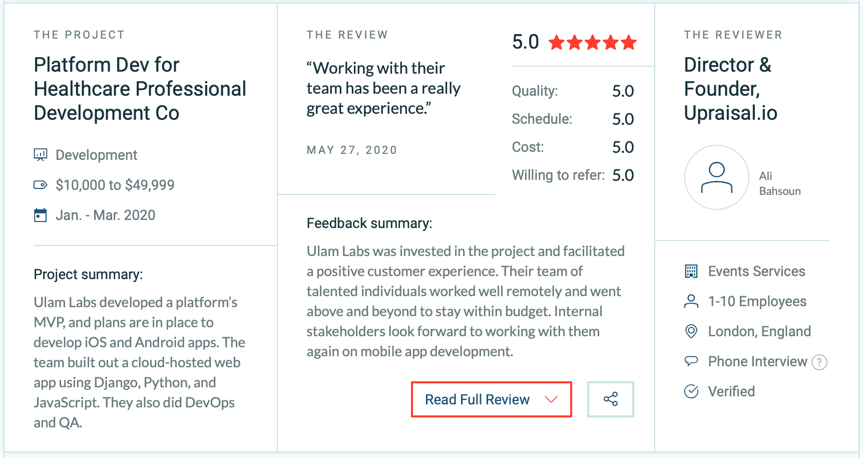 Review of software development company - Ulam Labs