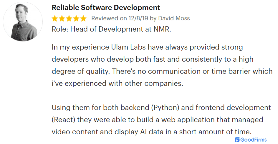 Ulam Labs review at Goodfirms.