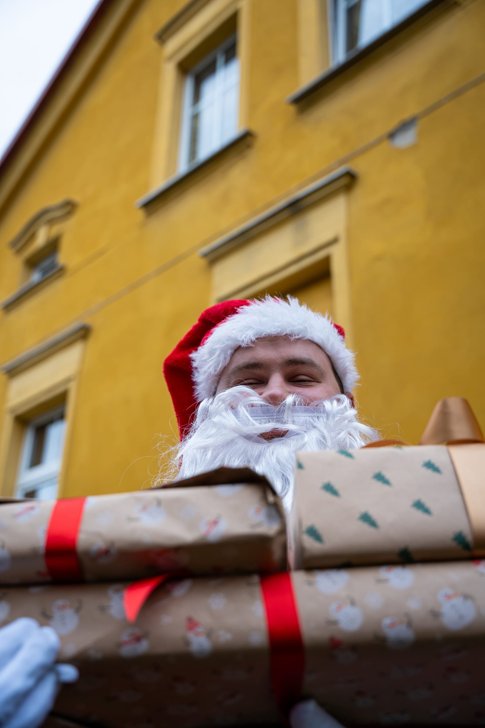 Team member dressed as Santa at the Christmas party