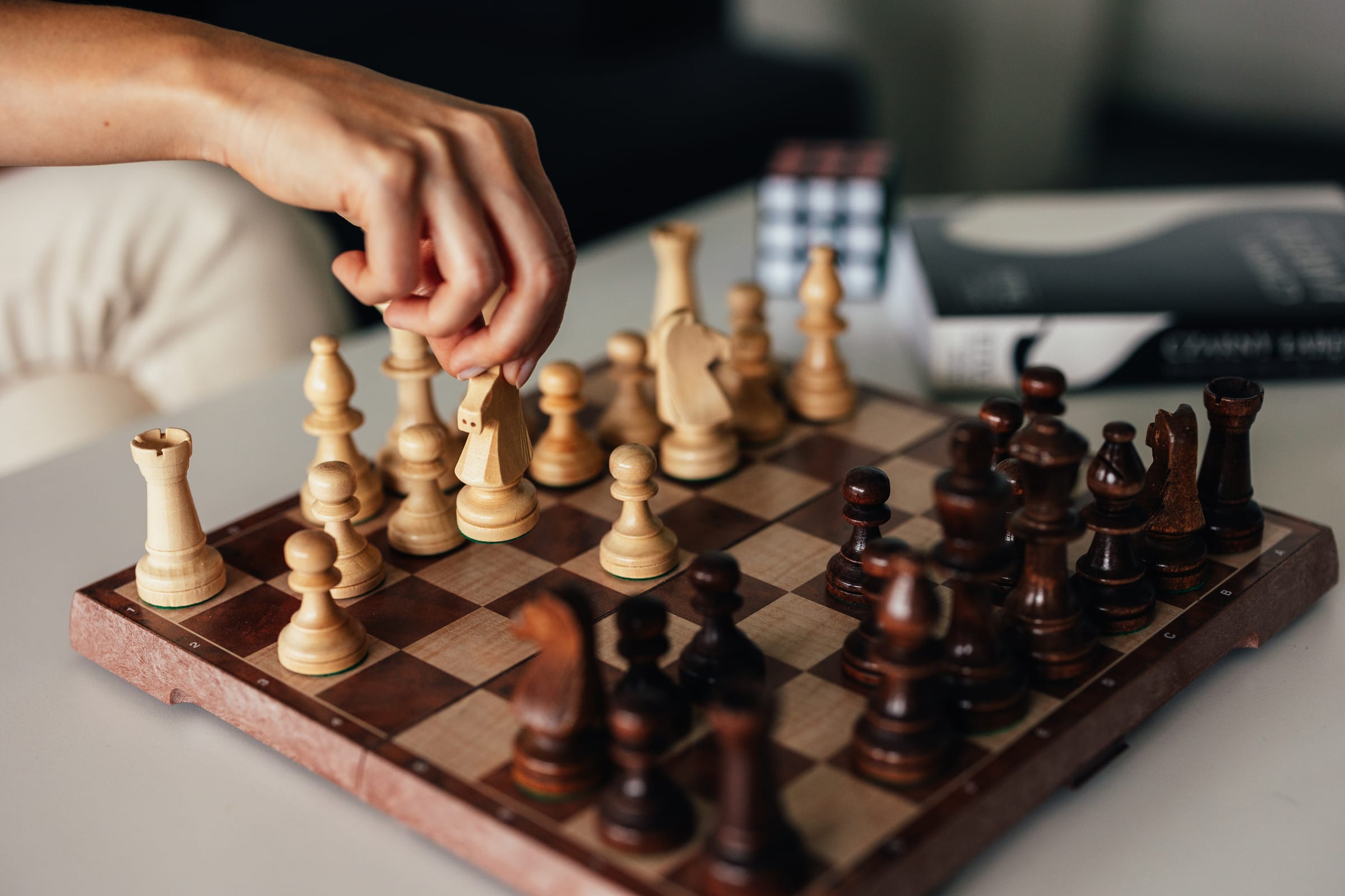 Chess pieces on a board