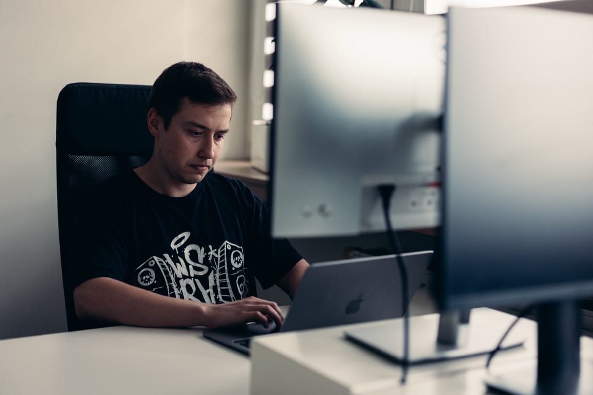 Engineer working at a desktop workstation